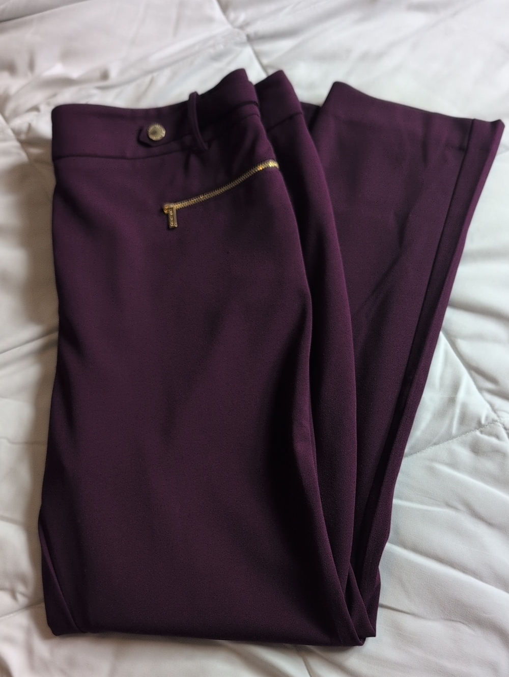Calvin Klein Plum Pants with Gold Hardware